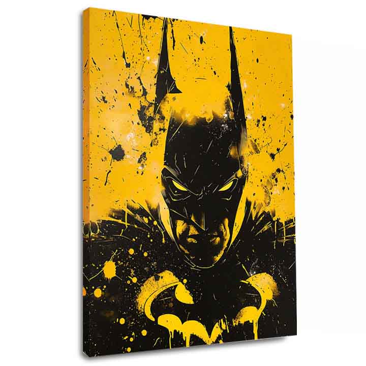 Ručno oslikana premium slika na platnu sa zlatnim akcentima s motivom batman u crno-žutoj boji – 3D prikaz platna s vidljivim drvenim okvirom, Papilora.