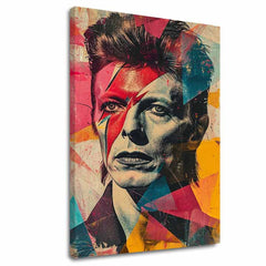 Slika na platnu s motivom david bowie s munjom na licu – 3D prikaz platna s vidljivim drvenim okvirom, Papilora.