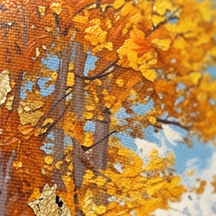 Makro detalj ručno oslikanih impasto poteza akrilnom bojom na površini platna, vidljiva tekstura i reljef.