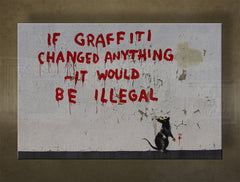 Slika na platnu s motivom Banksy štakor s grafitom – 3D prikaz platna s vidljivim drvenim okvirom, Papilora.