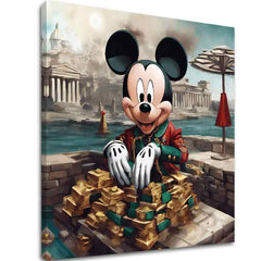 Slika na platnu s motivom mickey mouse s hrpom zlata – 3D prikaz platna s vidljivim drvenim okvirom, Papilora.