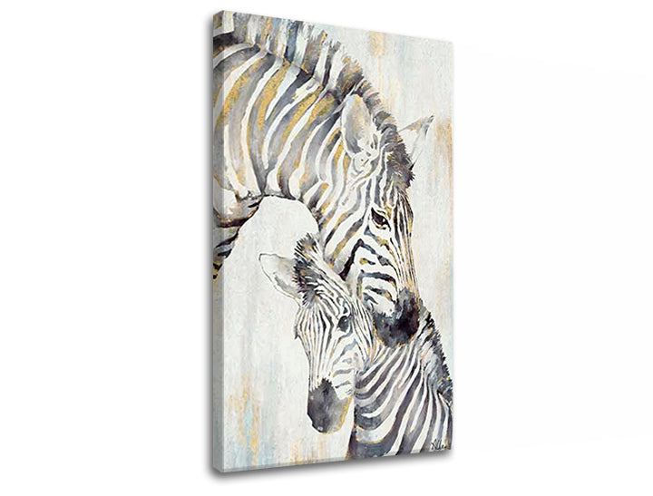 Slika na platnu s motivom majka zebra s mladunčetom – 3D prikaz platna s vidljivim drvenim okvirom, Papilora.