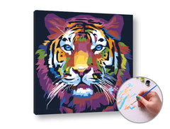 Slika na platnu s motivom šareni tigar pop art – 3D prikaz platna s vidljivim drvenim okvirom, Papilora.