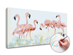 Slika na platnu s motivom ružičasti flamingosi u prirodi – 3D prikaz platna s vidljivim drvenim okvirom, Papilora.