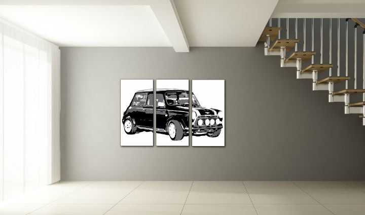 Ručno oslikana POP Art slika MINI COOPER od 3 dijela minijaturnog modela