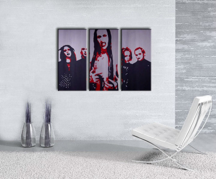 Ručno oslikana POP Art slika Marilyn Manson 3 dijela mm - slika 2
