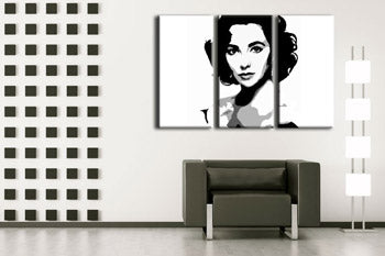 Ručno oslikana POP Art slika Elizabethet Taylor, 3 dijela | različite veličine