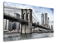 Slika na platnu s motivom brooklynski most i panorama new yorka – 3D prikaz platna s vidljivim drvenim okvirom, Papilora.