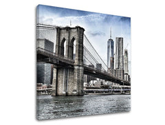 Slika na platnu s motivom brooklyn most i panorama grada – 3D prikaz platna s vidljivim drvenim okvirom, Papilora.