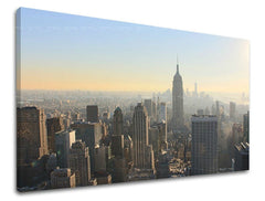 Slika na platnu s motivom panoramski pogled na grad new york – 3D prikaz platna s vidljivim drvenim okvirom, Papilora.
