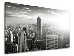 Slika na platnu s motivom panoramski pogled na new york, crno-bijelo – 3D prikaz platna s vidljivim drvenim okvirom, Papilora.
