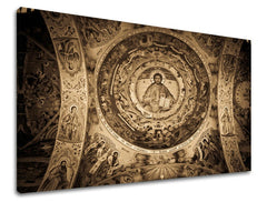 Slika na platnu s motivom freske na stropu crkve, sepia – 3D prikaz platna s vidljivim drvenim okvirom, Papilora.