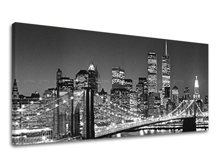 Slika na platnu s motivom brooklynski most i panorama grada noću – 3D prikaz platna s vidljivim drvenim okvirom, Papilora.