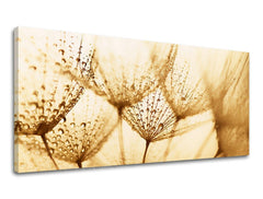 Slika na platnu s motivom maslačak s kapljicama vode, sepia – 3D prikaz platna s vidljivim drvenim okvirom, Papilora.