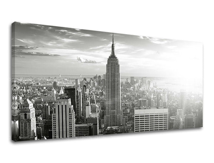 Slika na platnu s motivom panoramski pogled na new york, crno-bijelo – 3D prikaz platna s vidljivim drvenim okvirom, Papilora.