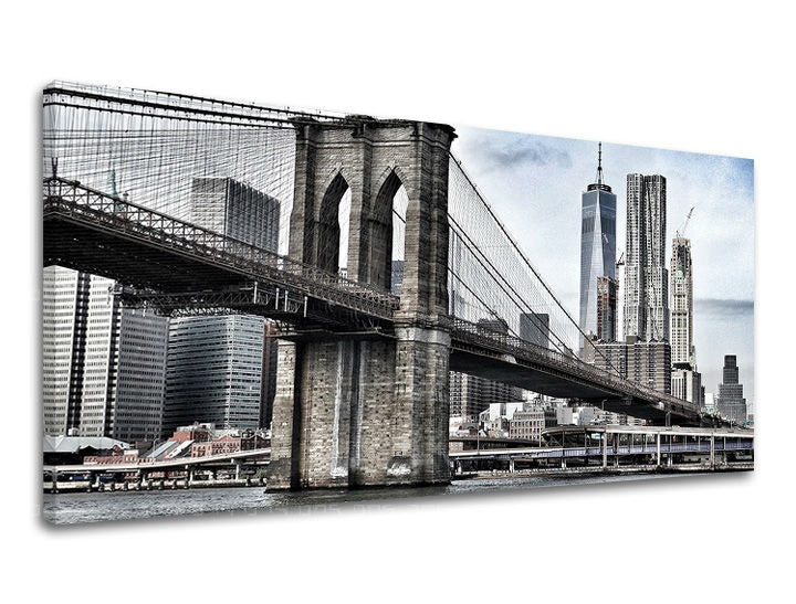 Slika na platnu s motivom brooklynski most i panorama new yorka – 3D prikaz platna s vidljivim drvenim okvirom, Papilora.