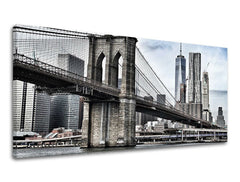 Slika na platnu s motivom brooklynski most i panorama new yorka – 3D prikaz platna s vidljivim drvenim okvirom, Papilora.