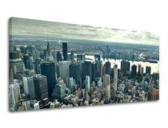 Slika na platnu s motivom panoramski pogled na grad new york – 3D prikaz platna s vidljivim drvenim okvirom, Papilora.