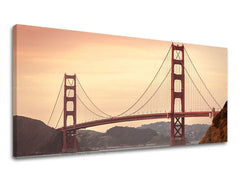 Slika na platnu s motivom most golden gate zalazak sunca – 3D prikaz platna s vidljivim drvenim okvirom, Papilora.