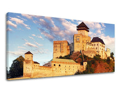 Slika na platnu s motivom dvorac na brdu pod plavim nebom – 3D prikaz platna s vidljivim drvenim okvirom, Papilora.
