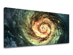 Slika na platnu s motivom spiralna galaksija u svemiru – 3D prikaz platna s vidljivim drvenim okvirom, Papilora.