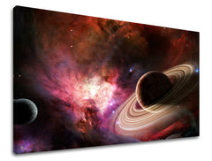 Slika na platnu s motivom planeti i maglica u svemiru – 3D prikaz platna s vidljivim drvenim okvirom, Papilora.