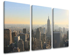 Slika na platnu s motivom panoramski pogled na newyorški horizont – 3D prikaz platna s vidljivim drvenim okvirom, Papilora.
