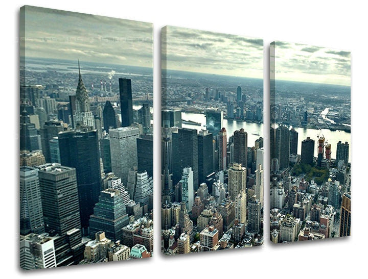 Slika na platnu s motivom pogled na grad new york – 3D prikaz platna s vidljivim drvenim okvirom, Papilora.
