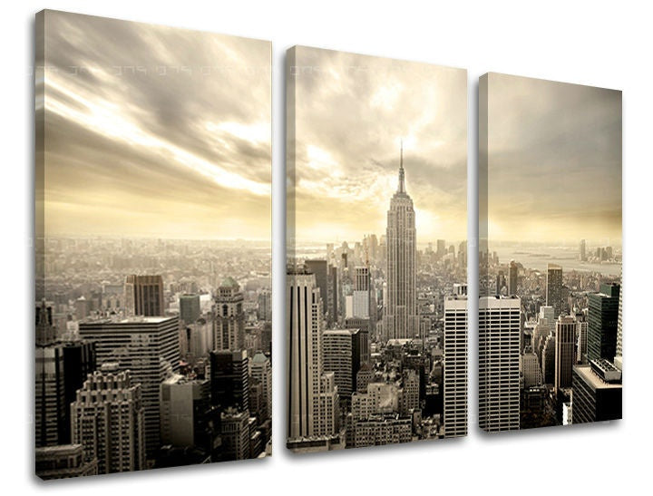 Slika na platnu s motivom panoramski pogled na grad new york – 3D prikaz platna s vidljivim drvenim okvirom, Papilora.