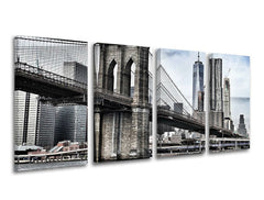 Slika na platnu s motivom brooklyn most i panorama new yorka – 3D prikaz platna s vidljivim drvenim okvirom, Papilora.