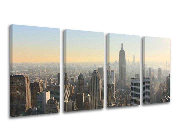 Slika na platnu s motivom panoramski pogled na new york – 3D prikaz platna s vidljivim drvenim okvirom, Papilora.