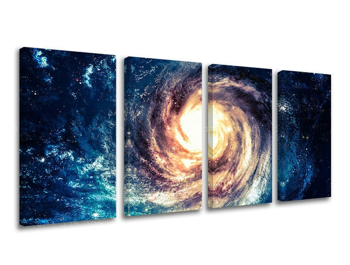 Slika na platnu s motivom spiralna galaksija i svemir – 3D prikaz platna s vidljivim drvenim okvirom, Papilora.