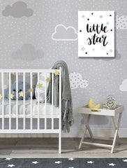 Slika na platnu s motivom natpis little star sa zvjezdicama – 3D prikaz platna s vidljivim drvenim okvirom, Papilora.
