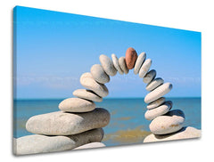 Slika na platnu s motivom luk od kamenja na plaži – 3D prikaz platna s vidljivim drvenim okvirom, Papilora.