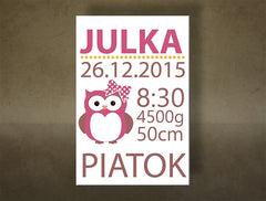 Slika na platnu s motivom personalizirani plakat s ružičastom sovom – detaljan pregled kompozicije, Papilora.
