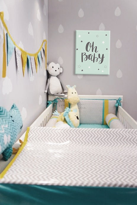 Slika na platnu s motivom natpis oh baby sa zvjezdicama, mint zelena – 3D prikaz platna s vidljivim drvenim okvirom, Papilora.